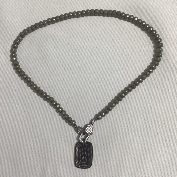 NWOT Pyrite Rondelle Gemstone Necklace; Faceted Dainty Beads Strand w Pendant - Picture 2 of 6